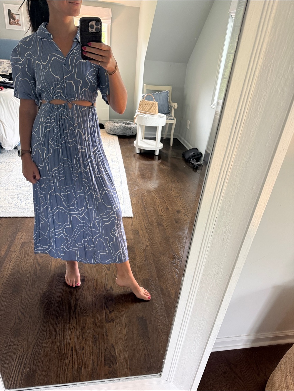 Lush Blue and White Shirt Dress S